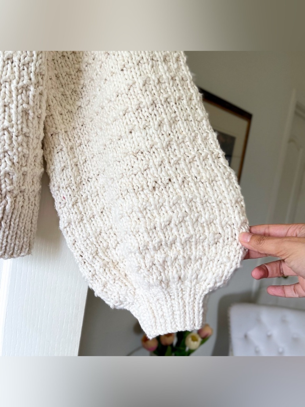 Christy Dawn Nola Cardigan Chunky Knit Cotton Creme Large EUC - Picture 3 of 12